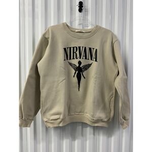 Lucky Girl Nirvana Sweatshirt Womens L Sand Excellent Angel Graphic Pockets